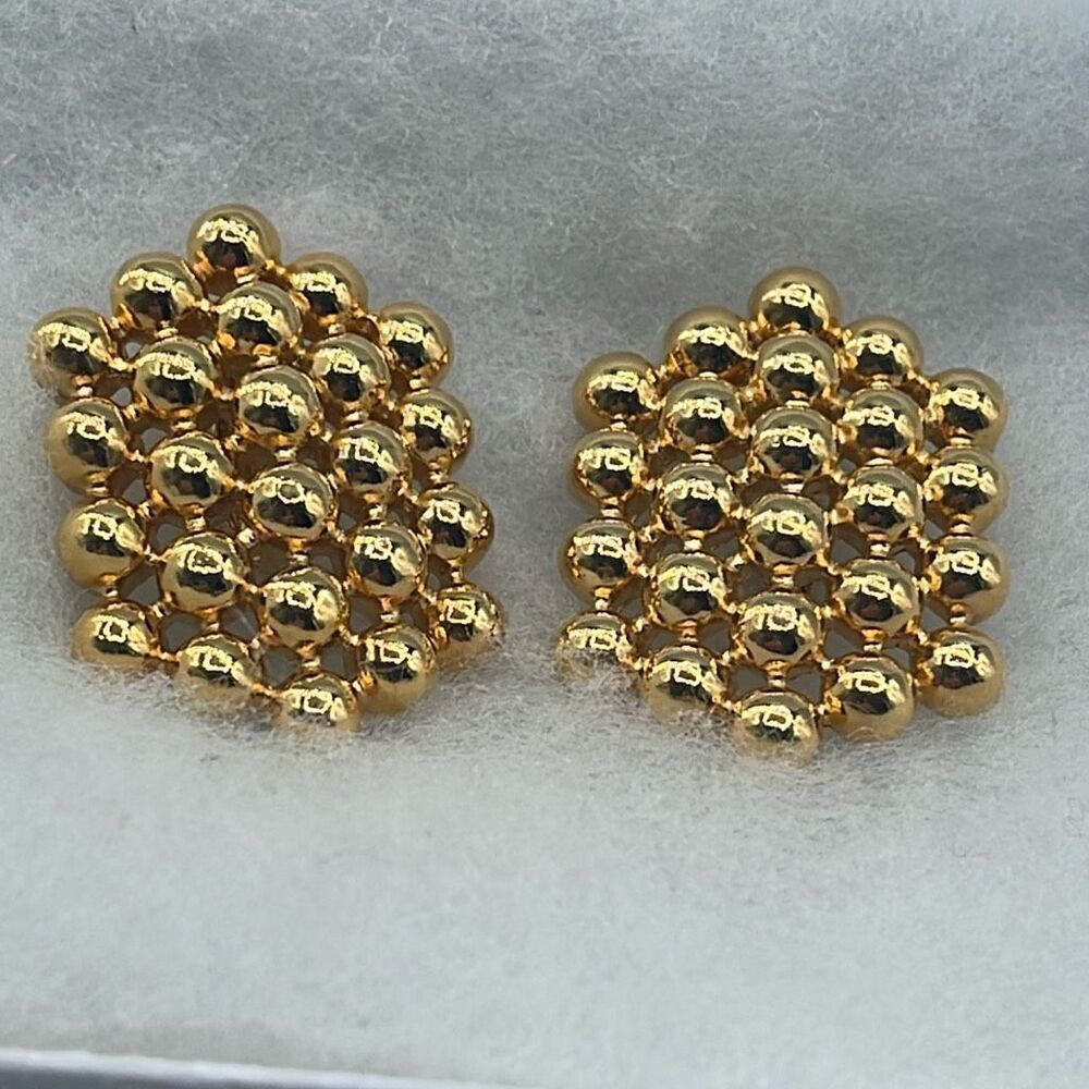 Vintage hexagon gold tone molecular clip earrings